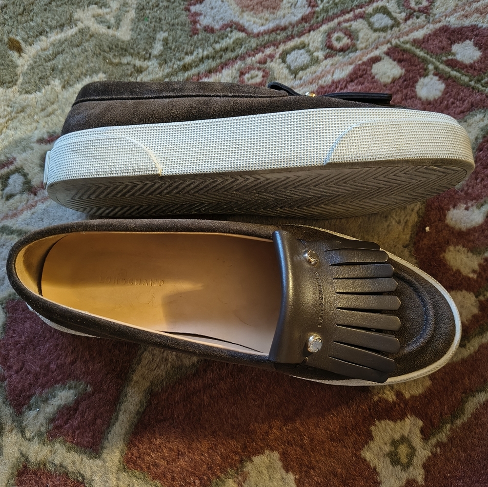 Longchamp Brown Leather And Suede Ghillie Fringe Platform Sneakers 36 - Picture 6 of 9